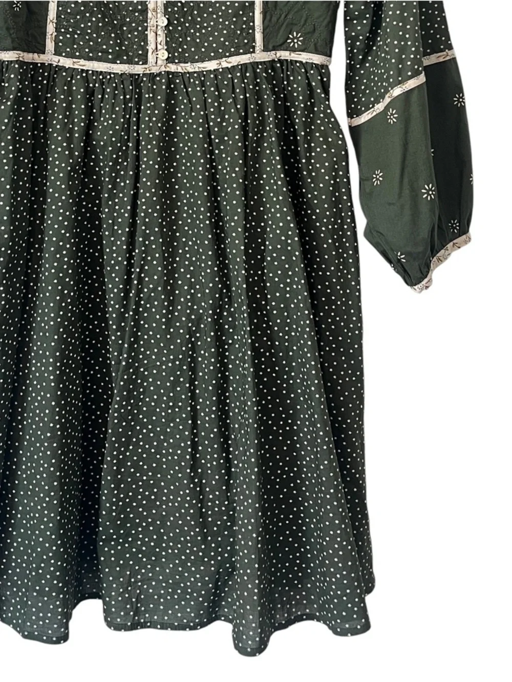 Madewell Green Floral Dress 0 Puff Sleeve Square Neck Cottagecore Pockets